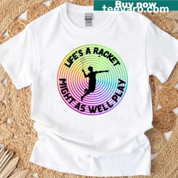 Oversized T-shirt with a humorous tennis racket graphic and playful text