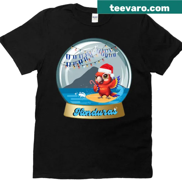 T-shirt featuring a macaw and surf graphic in a playful design