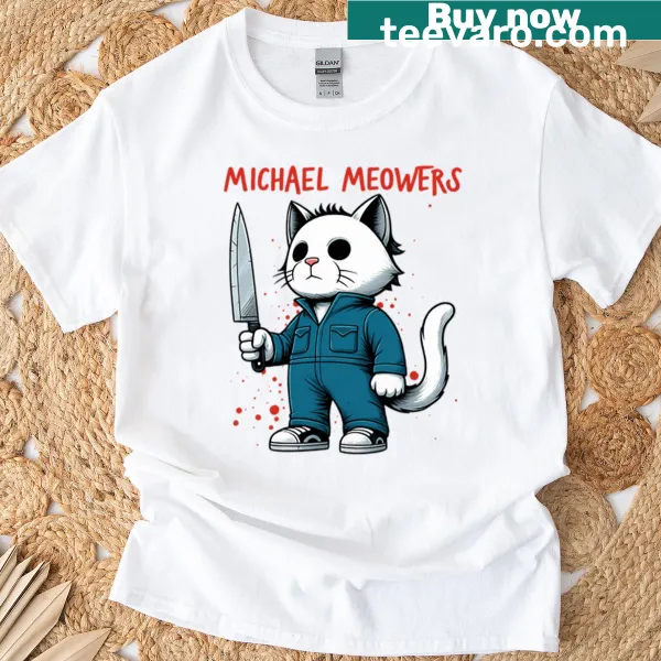 Whimsical cat illustration named Michael on a playful t-shirt