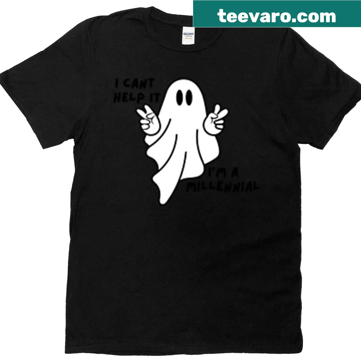 Funny t-shirt featuring a ghost and the phrase 'I Can’t Help It, I’m A Millennial' — on a men's t-shirt