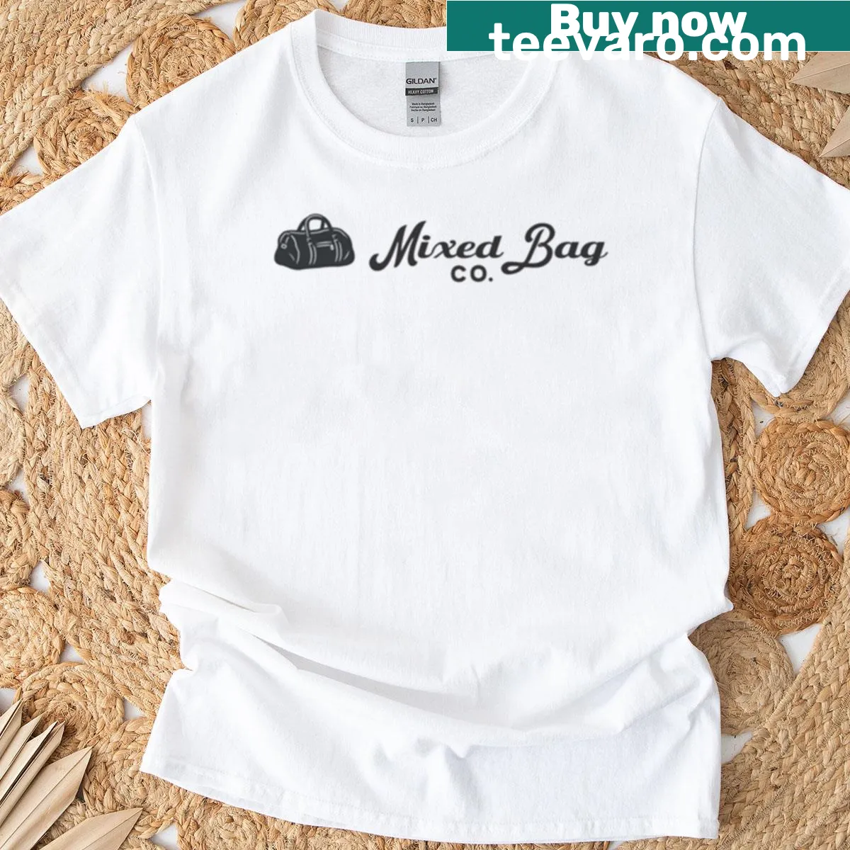 Minimalist t-shirt with the Mixed Bag Co logo prominently displayed — on a men's t-shirt
