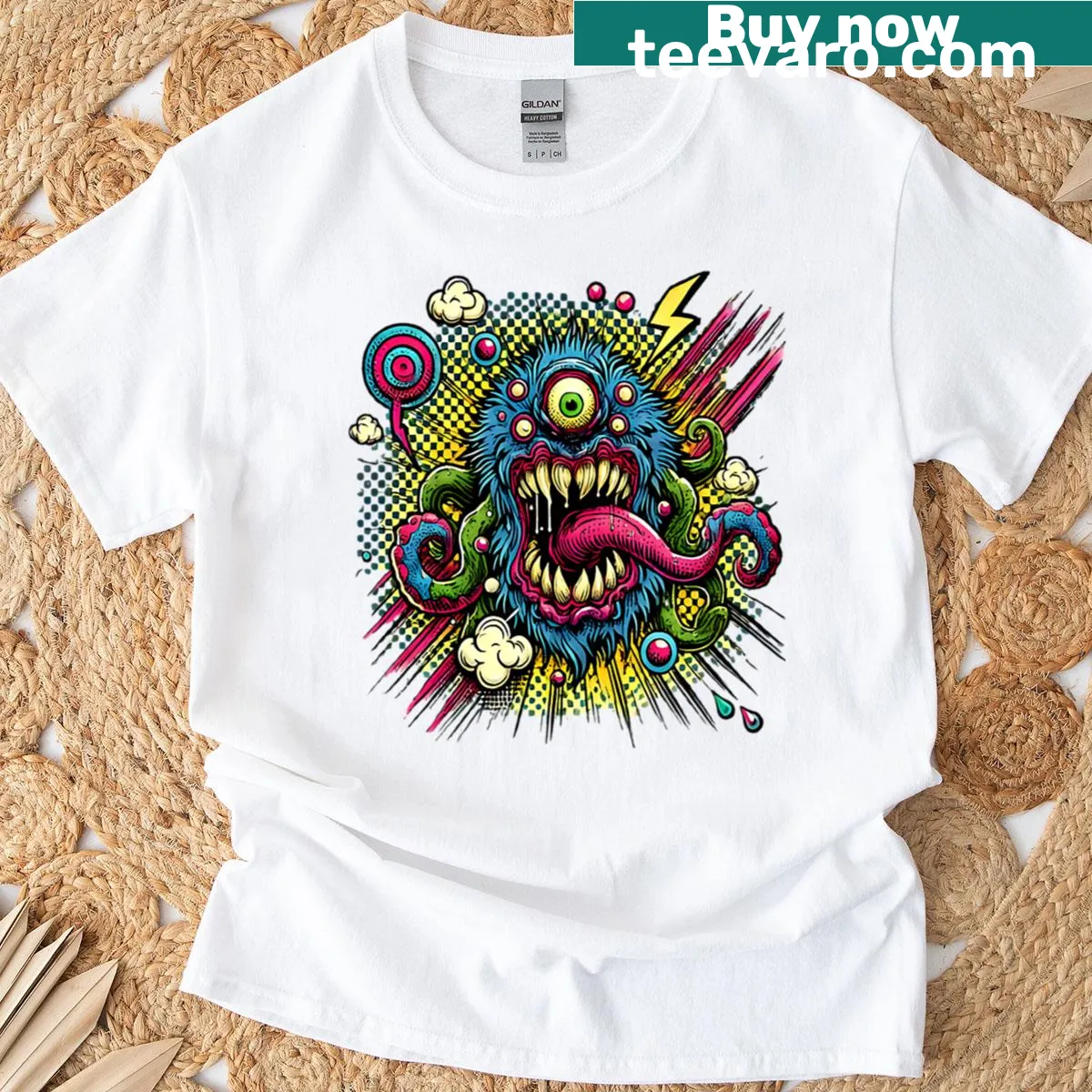 Playful illustration of quirky monsters on a T-shirt. — on a men's t-shirt
