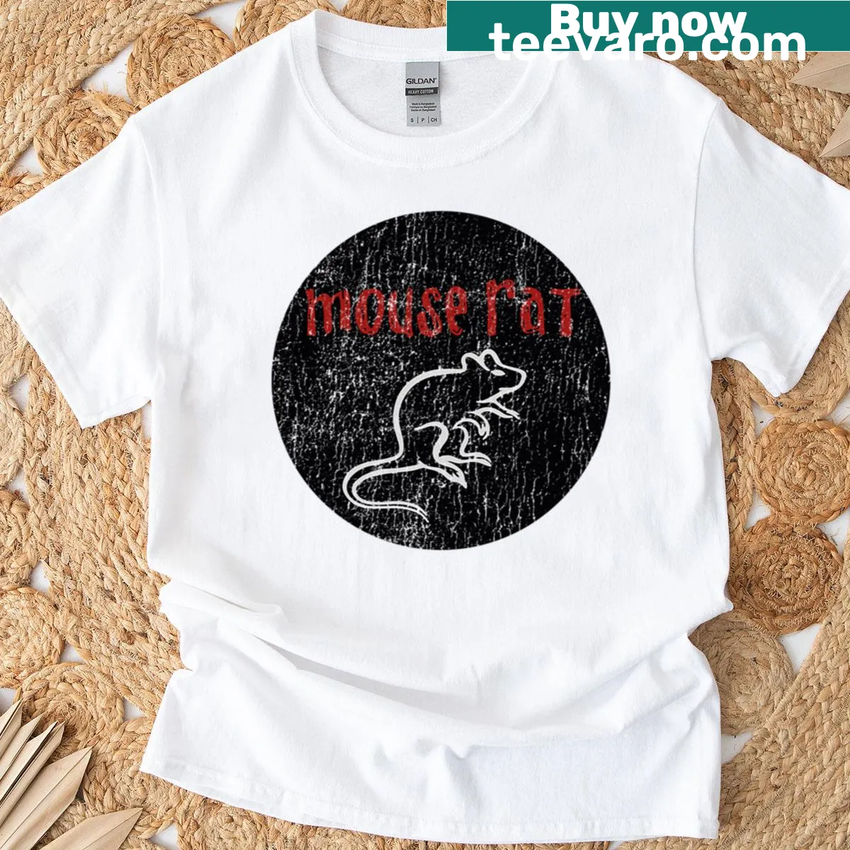 Vintage-style t-shirt featuring the fictional band Mouse Rat from Parks and Rec — on a men's t-shirt