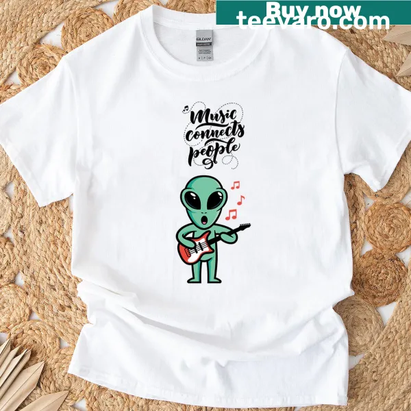 Typography design t-shirt featuring the phrase Music Connects People