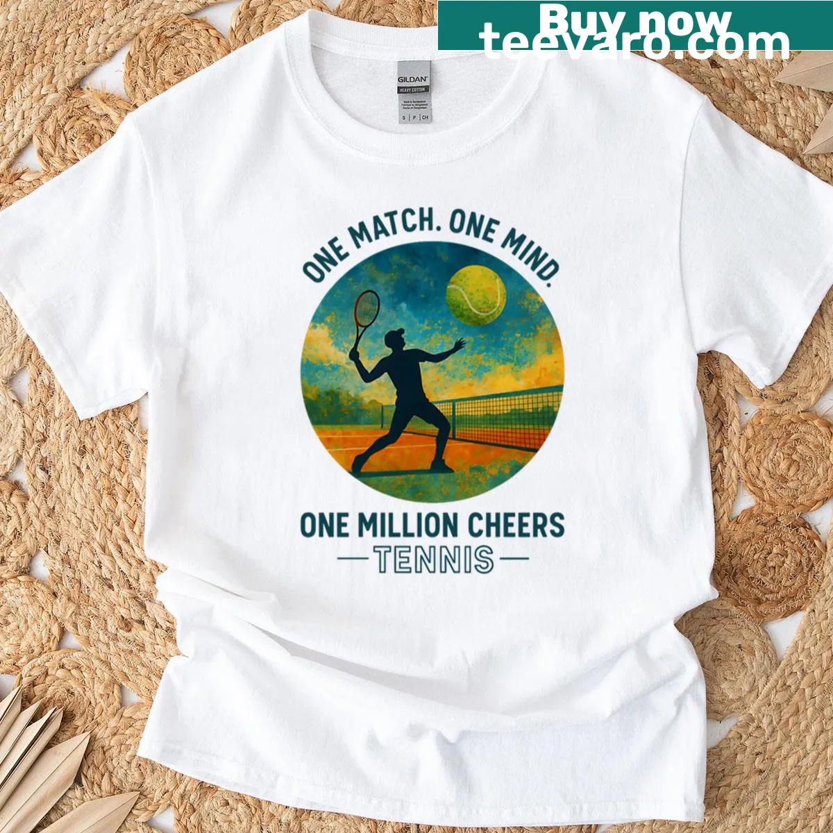 Oversized tennis t-shirt with the slogan 'One Match One Mind - One Million Cheers' — on a men's t-shirt