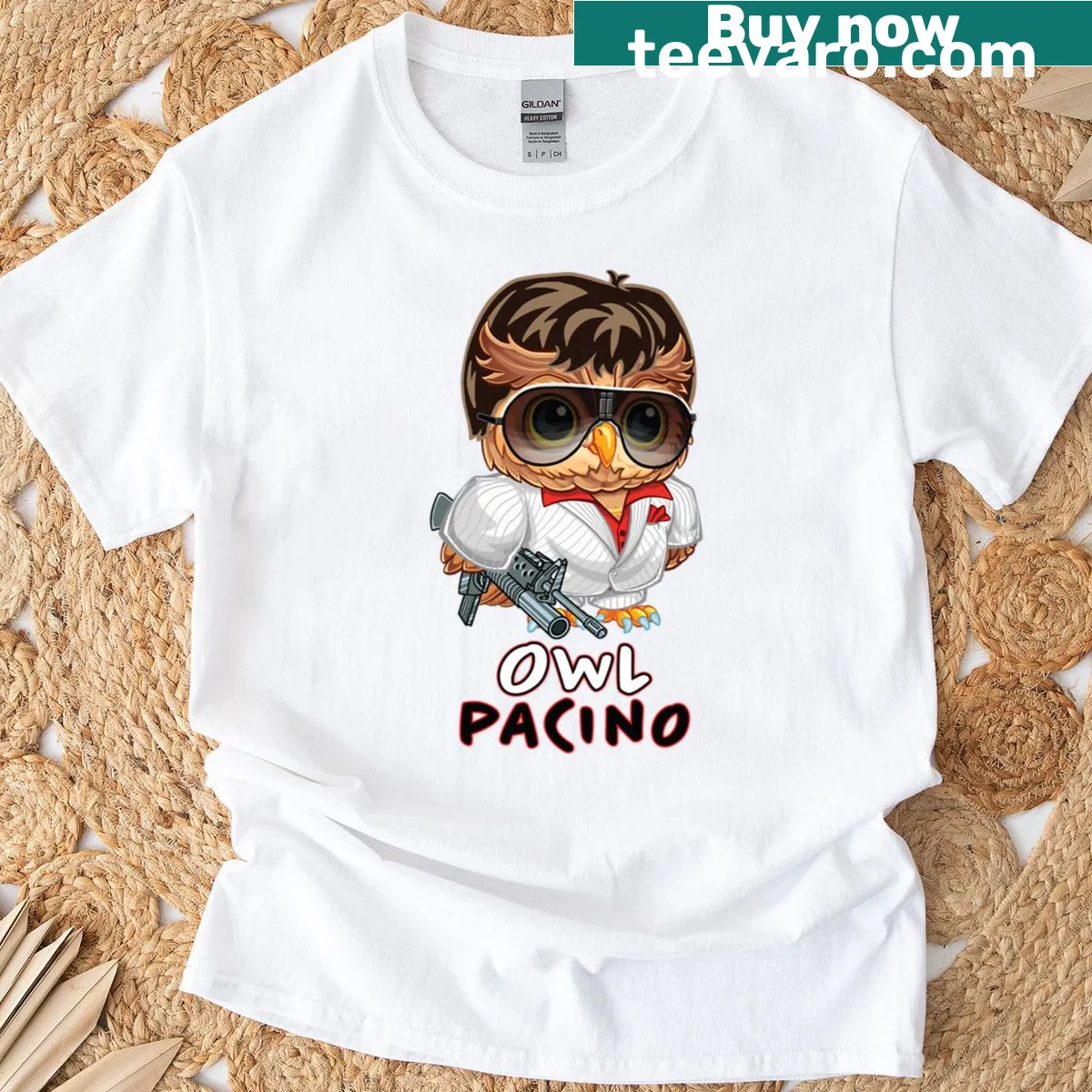 Illustration of an owl pun on Al Pacino, humorous design — on a men's t-shirt