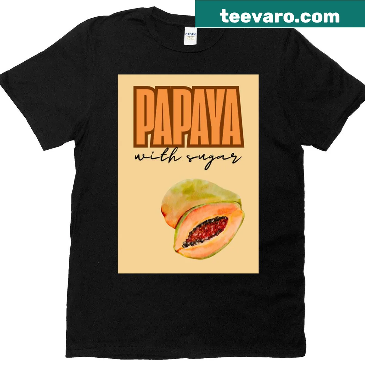 T-shirt featuring playful text 'Papaya With Sugar' in a fun design — on a men's t-shirt
