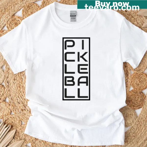 Black T-shirt featuring a framed design celebrating pickleball