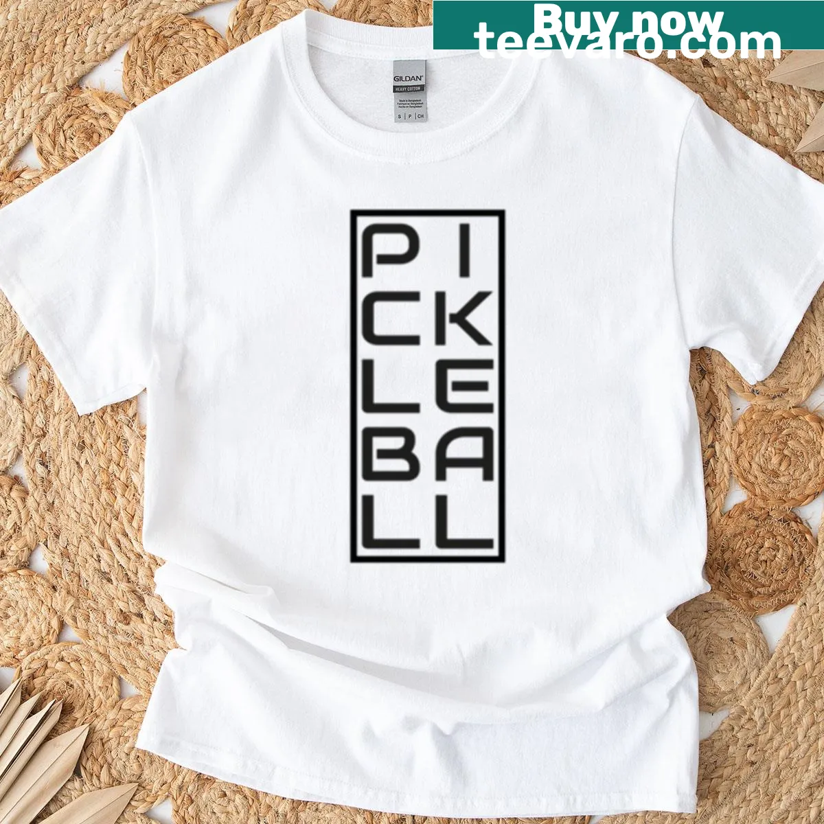 Black T-shirt featuring a framed design celebrating pickleball — on a men's t-shirt