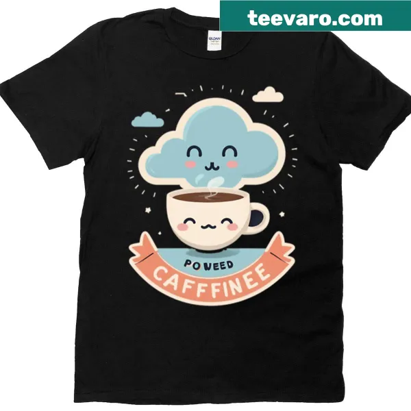 Oversized T-shirt featuring a cute coffee cloud and the phrase 'Powered By Caffeine'
