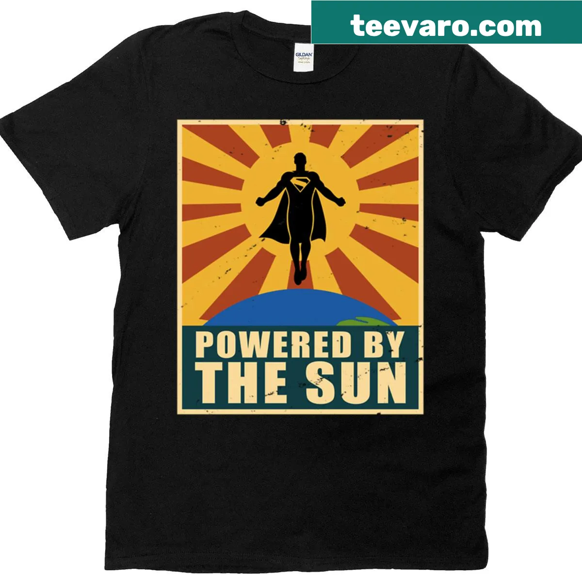 Vintage superhero movie poster t-shirt with retro graphic — on a men's t-shirt