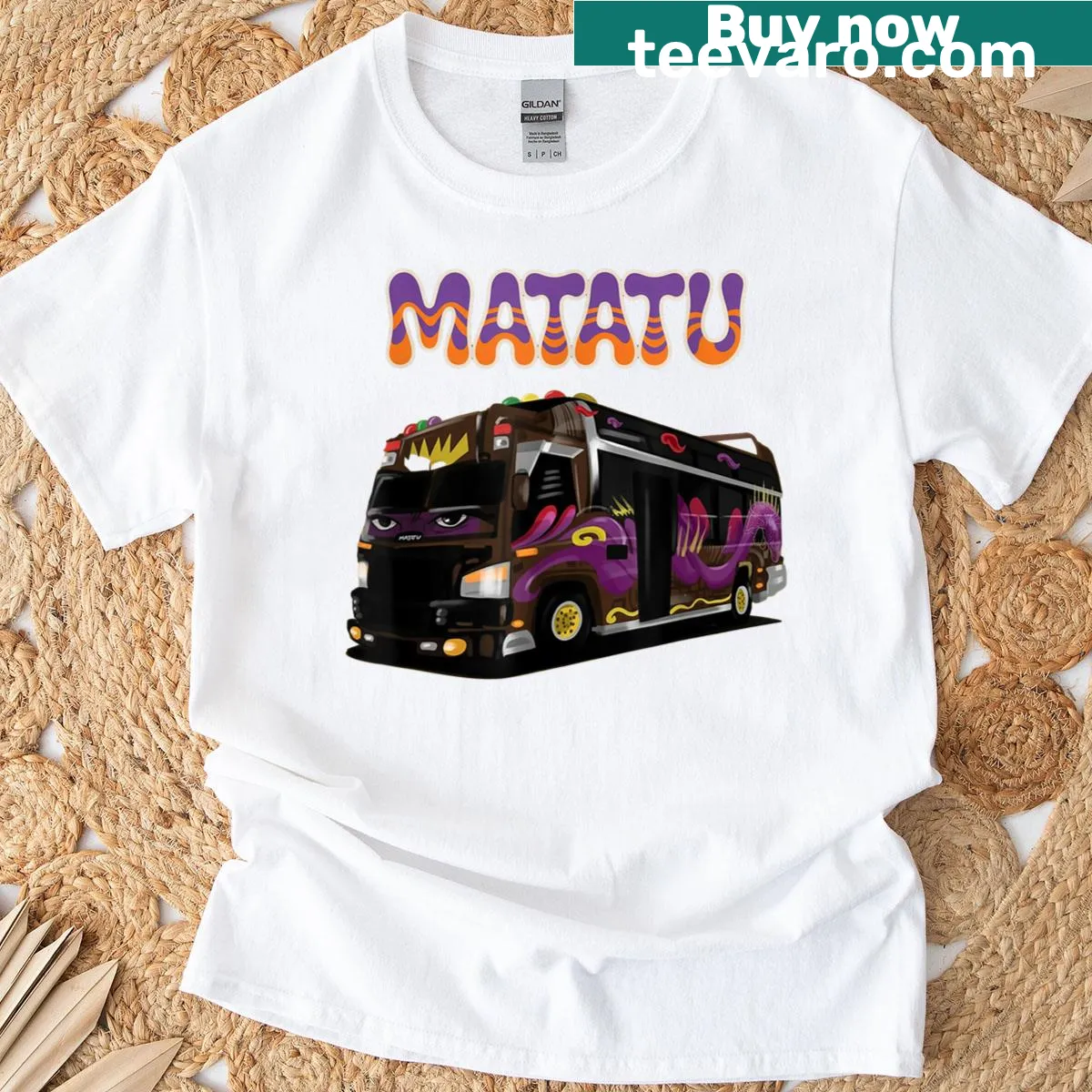 Illustrative t-shirt featuring a Kenyan matatu bus design — on a men's t-shirt