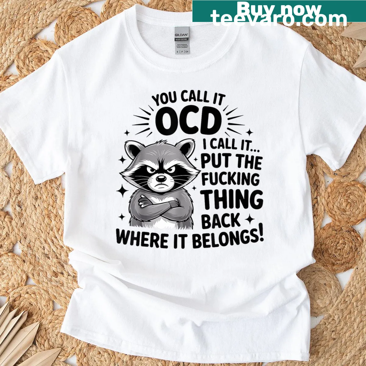T-shirt with edgy saying about organization featuring a raccoon — on a men's t-shirt