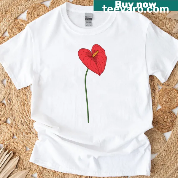 Illustration of a red anthurium flower on a T-shirt