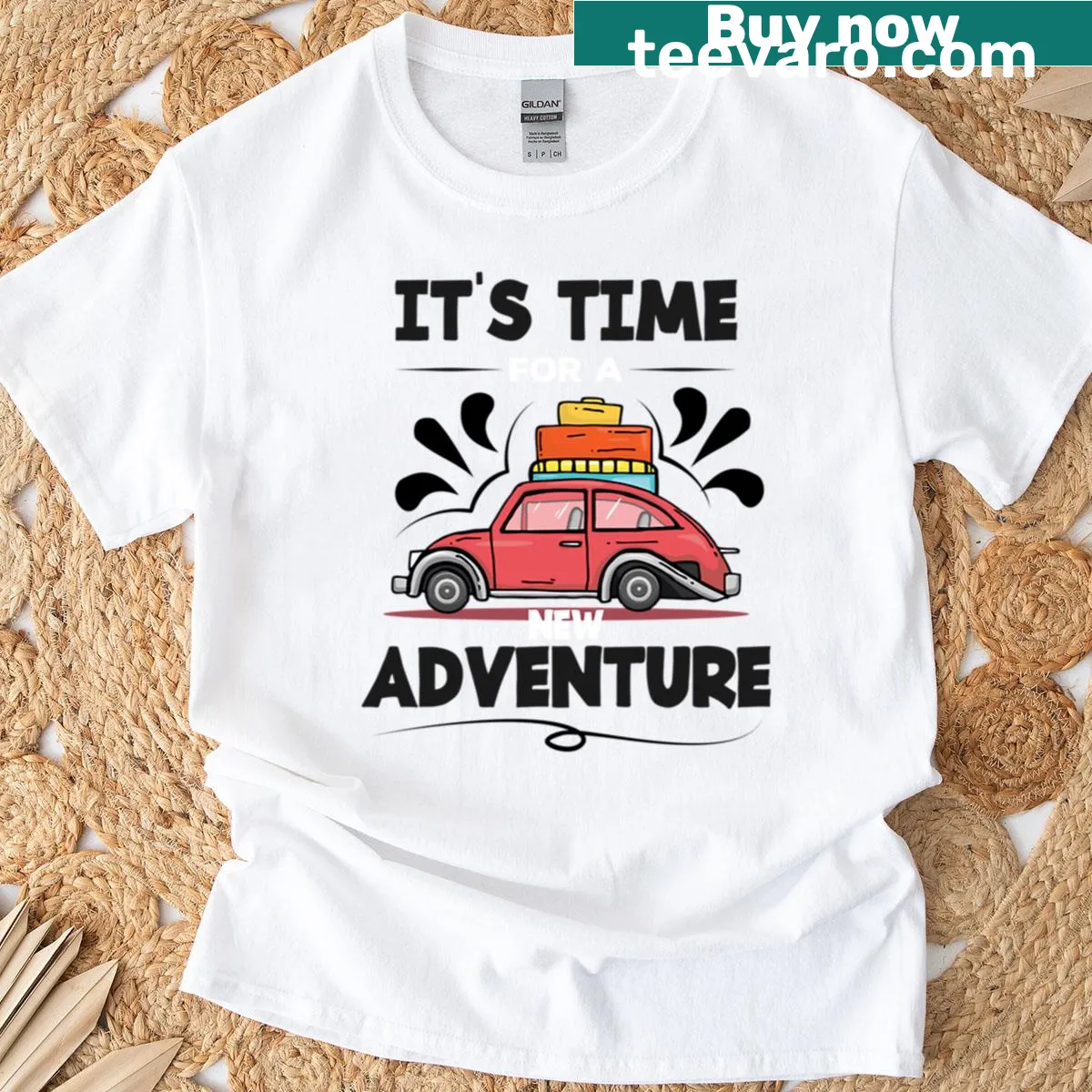 T-shirt with a red car illustration symbolizing summer adventures — on a men's t-shirt