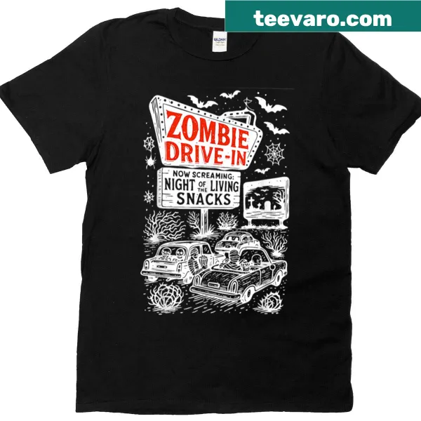Retro skeletons at a drive-in theater for Halloween t-shirt