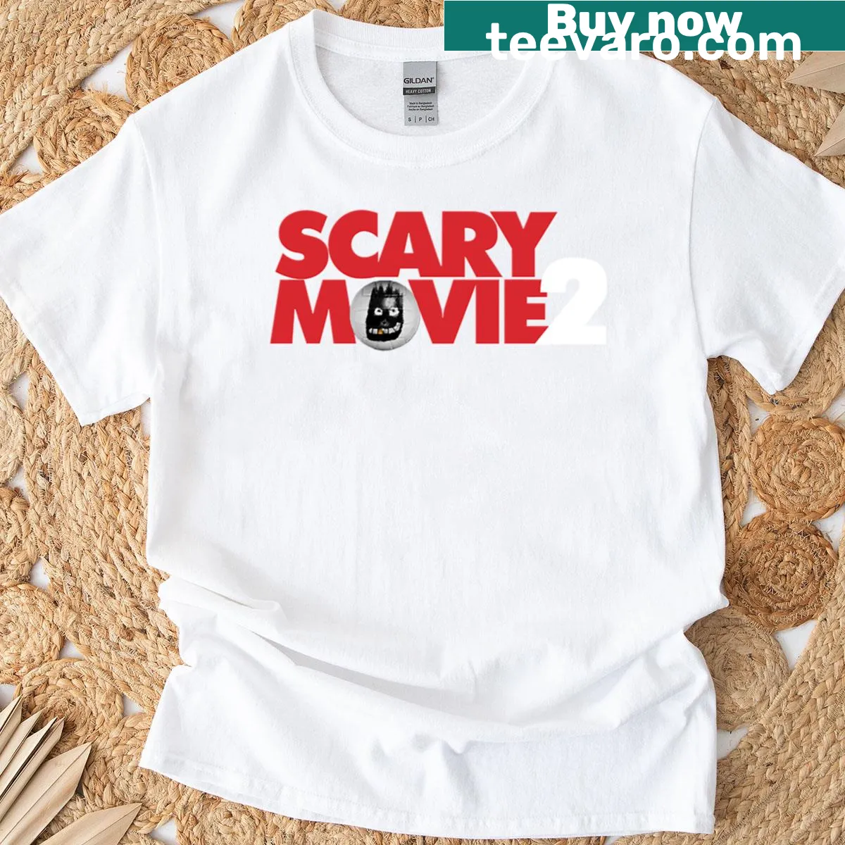 Oversized t-shirt featuring the Scary Movie 2 logo — on a men's t-shirt