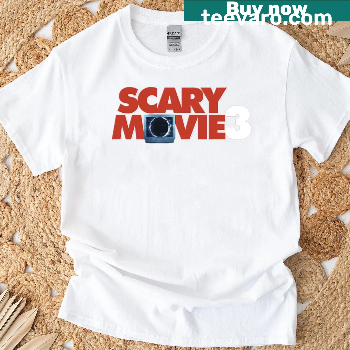 Oversized T-shirt with 'Scary Movie 3' logo graphic — on a men's t-shirt