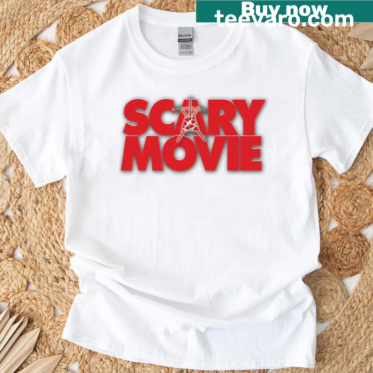 Oversized T-shirt with 'Scary Movie' logo graphic — on a men's t-shirt