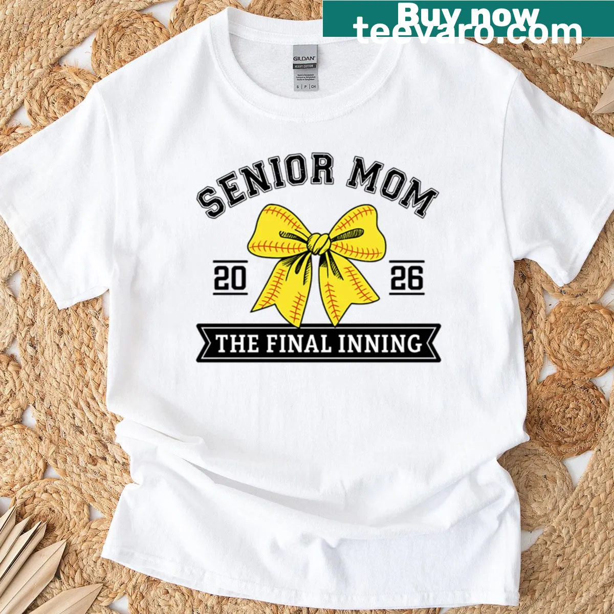 Illustration of a yellow bow with 'Final Inning' text on T-shirt — on a men's t-shirt