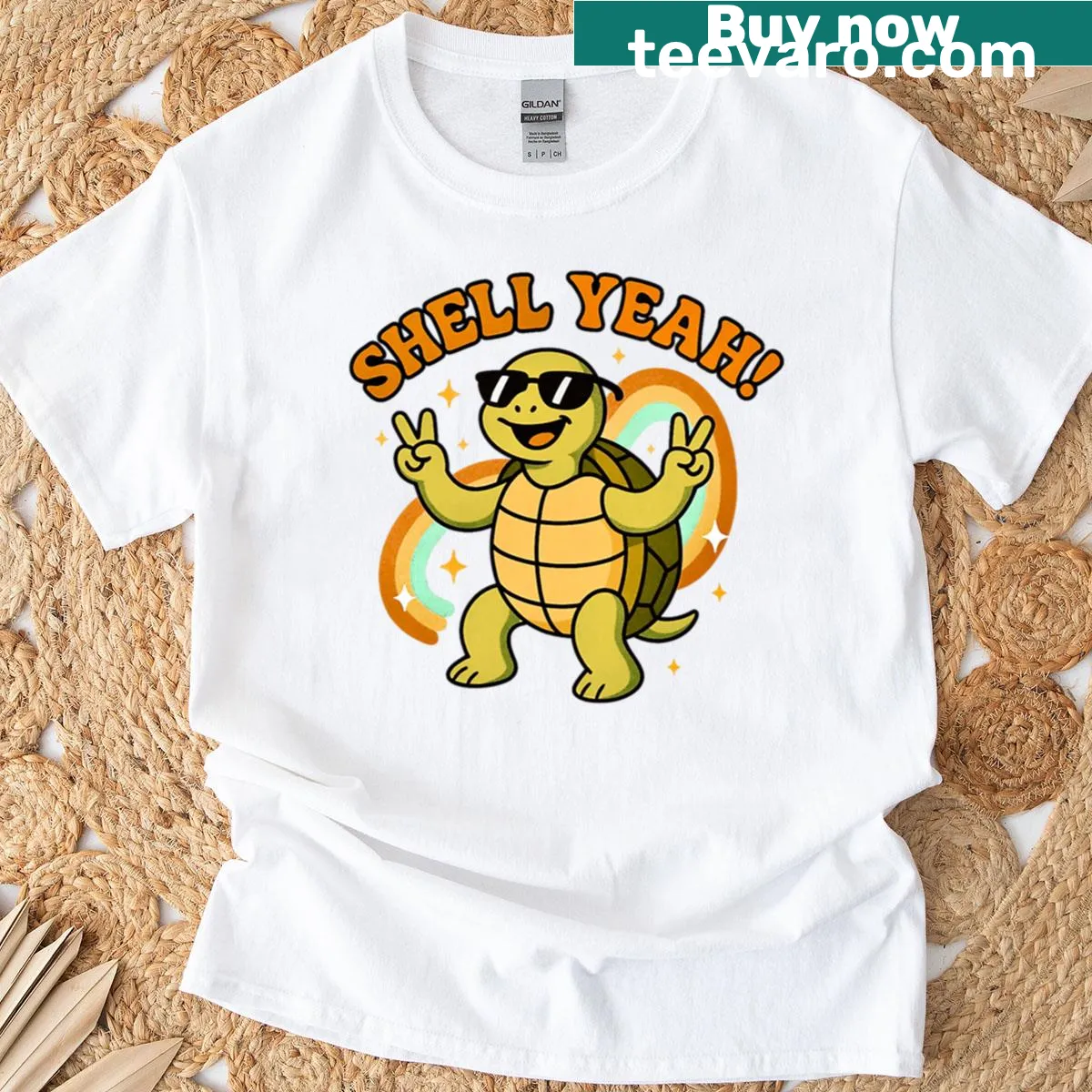 Funny T-shirt with a cartoon turtle design — on a men's t-shirt