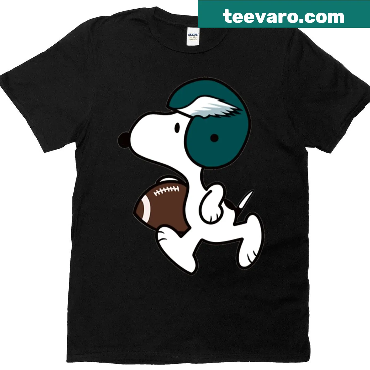 Snoopy as a football player on a Philadelphia Eagles t-shirt — on a men's t-shirt