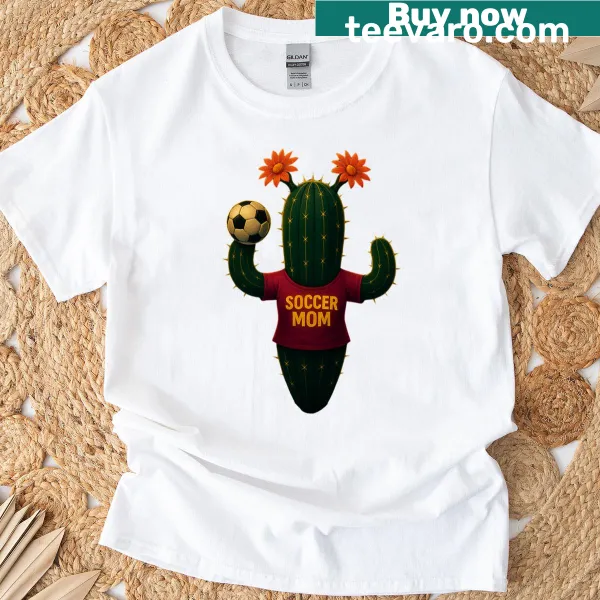 Oversized Soccer Mom t-shirt with cactus and soccer graphic