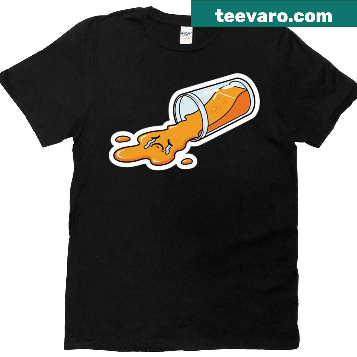 Humorous T-shirt with spilled potion labeled sadness — on a men's t-shirt