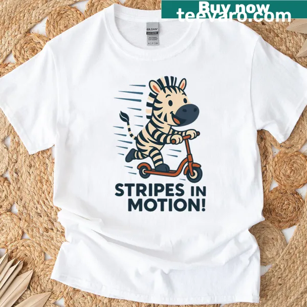 Illustration of a zebra riding a scooter in motion
