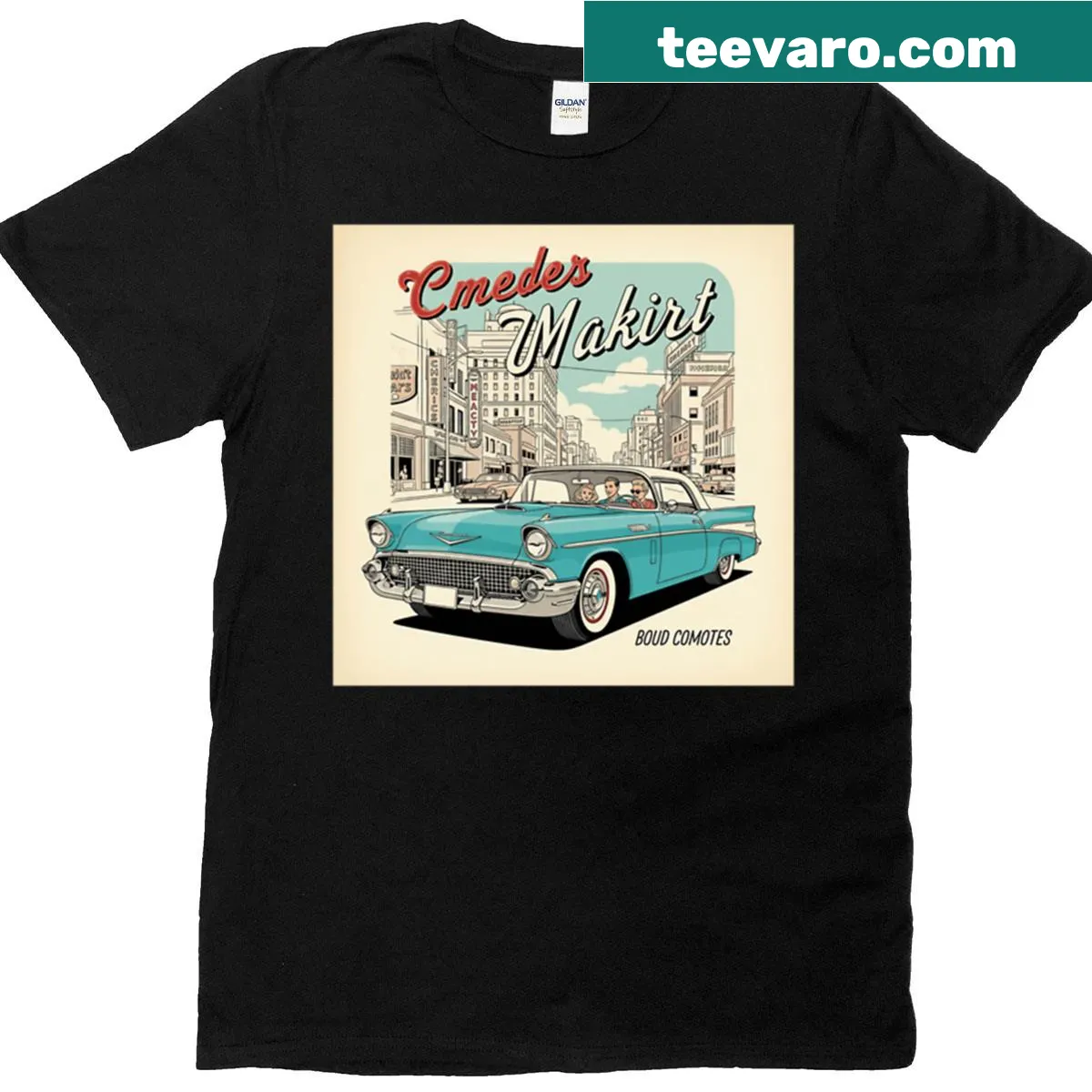 Vintage style summer holidays T-shirt featuring a classic 50s car design — on a men's t-shirt