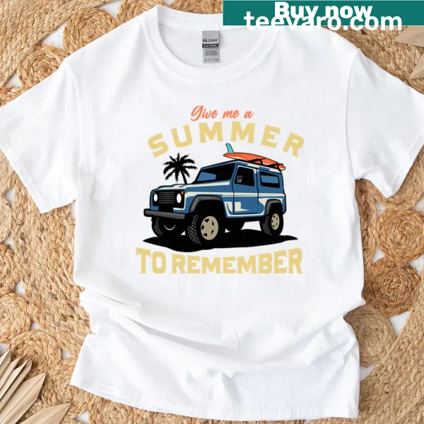 T-shirt featuring a nostalgic car graphic symbolizing summer road trips