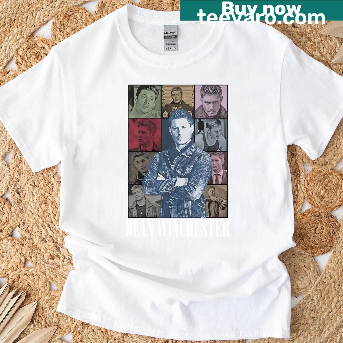 Fan art t-shirt featuring Dean Winchester in a tour style design — on a men's t-shirt