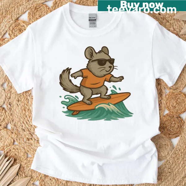 Illustration of a surfing chinchilla on T-shirt