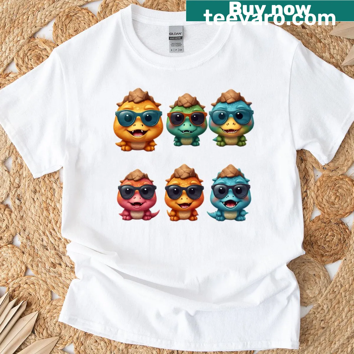 Illustration of punk dinosaur biker gang on t-shirt — on a men's t-shirt