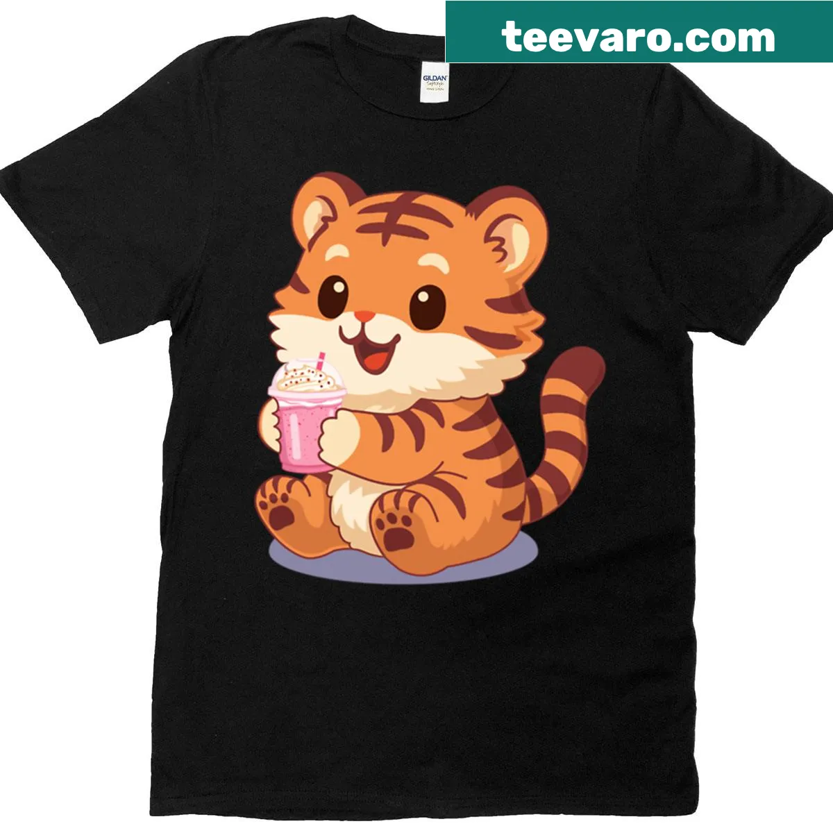 Oversized T-shirt featuring a playful sweet tiger graphic. — on a men's t-shirt