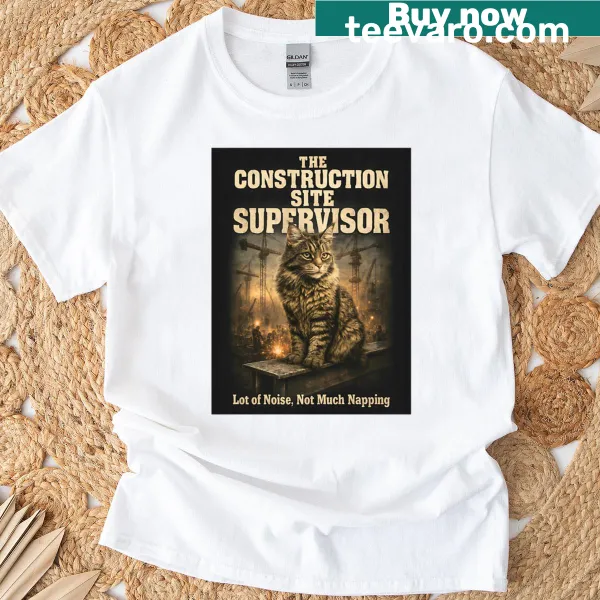 Funny Maine Coon cat as construction supervisor on T-shirt