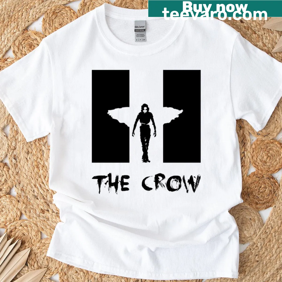Illustrated T-shirt inspired by the film 'The Crow' — on a men's t-shirt