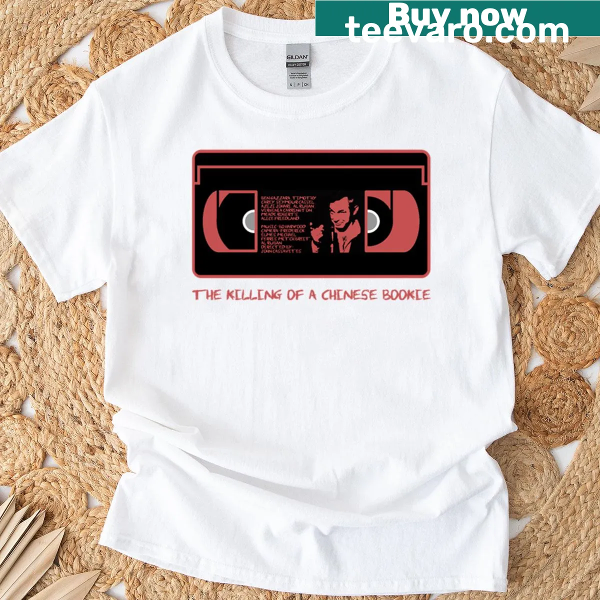 Illustrated graphic tee inspired by The Killing Of A Chinese Bookie — on a men's t-shirt