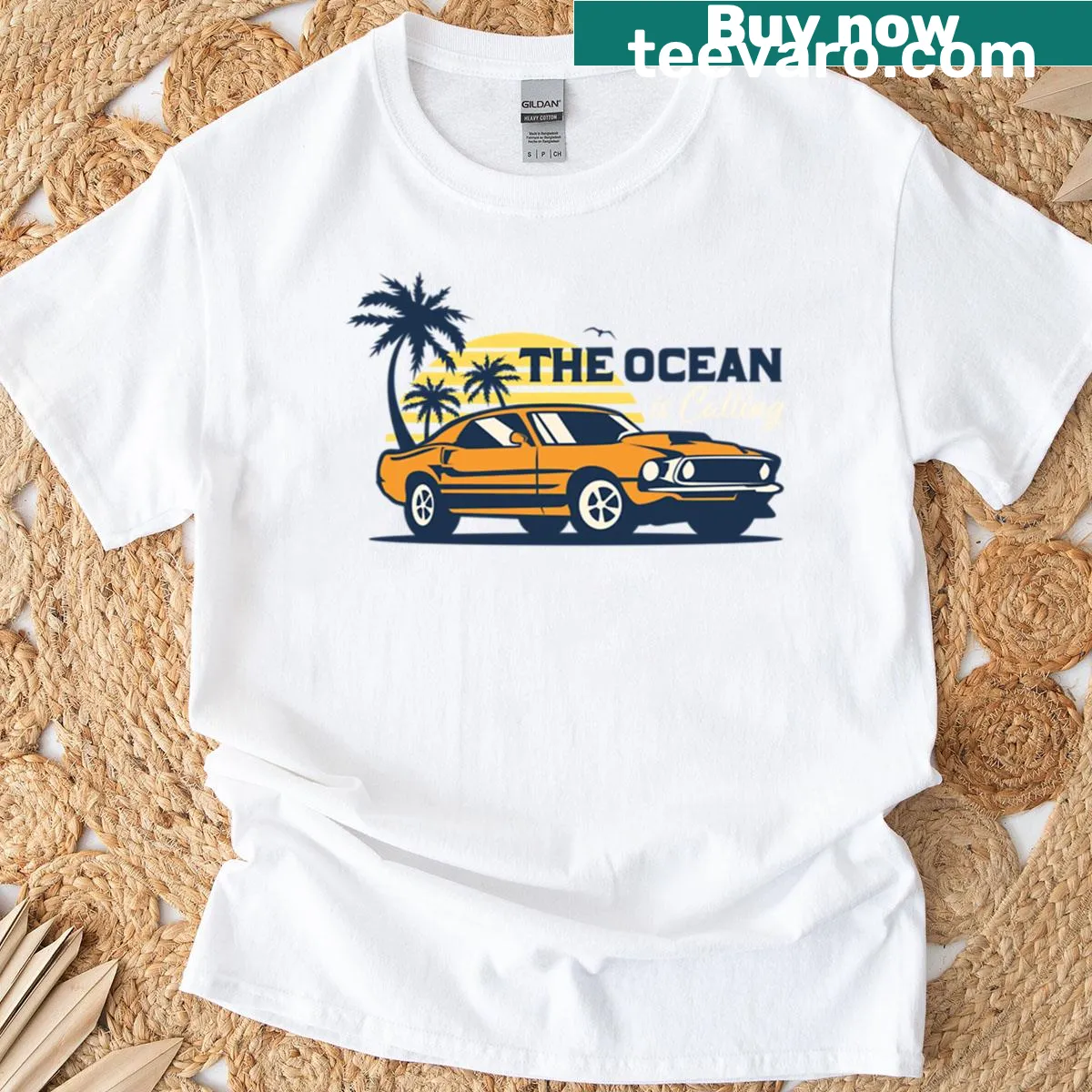Oversized T-shirt with typography reading 'The Ocean Is Calling You' — on a men's t-shirt