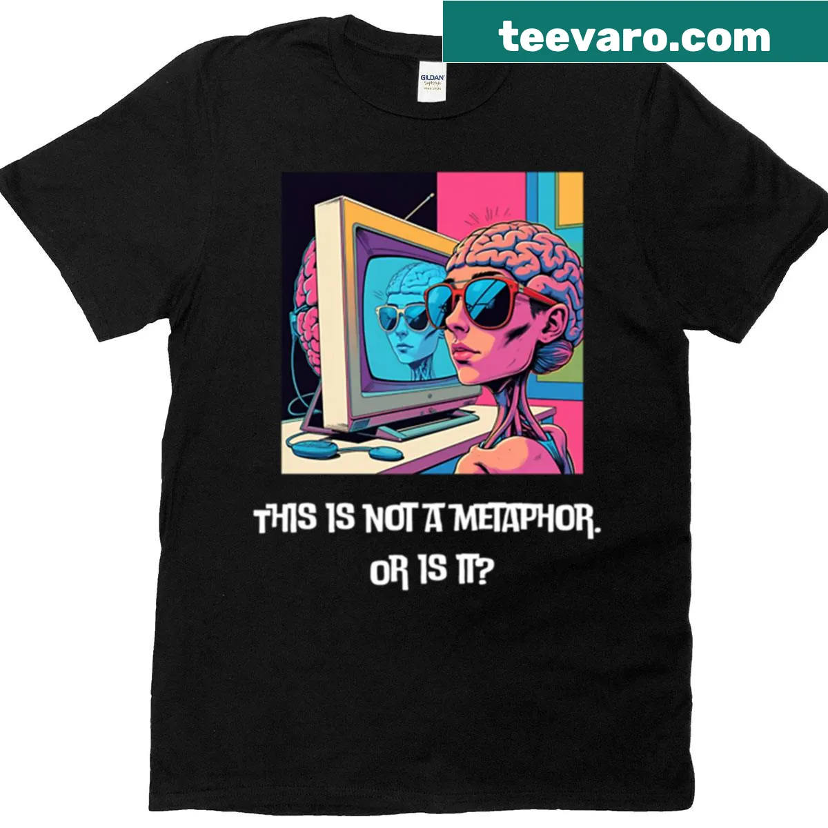 Humorous oversized T-shirt with the phrase 'This Is Not A Metaphor Or Is It?' — on a men's t-shirt