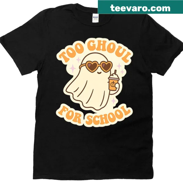 Cute retro ghost sticker graphic on T-shirt with text