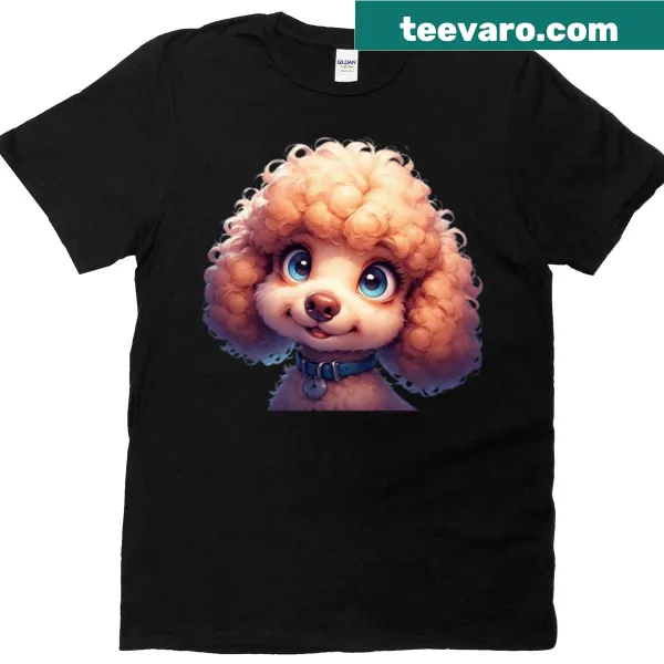 Cute cartoon Toy Poodle with a happy face on an oversized t-shirt