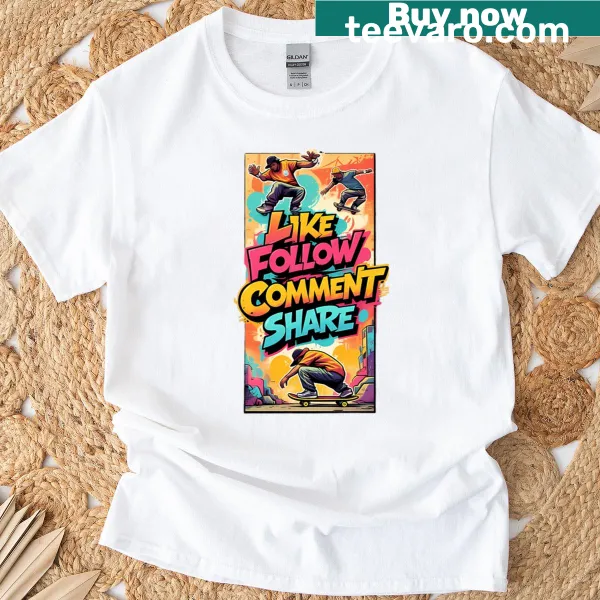 Dynamic urban skate-themed T-shirt with engagement-focused graphic
