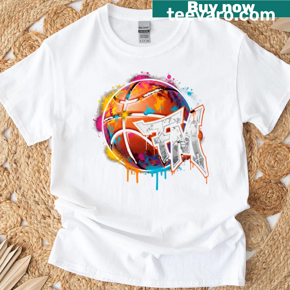 Graffiti basketball art logo T-shirt with an urban design — on a men's t-shirt