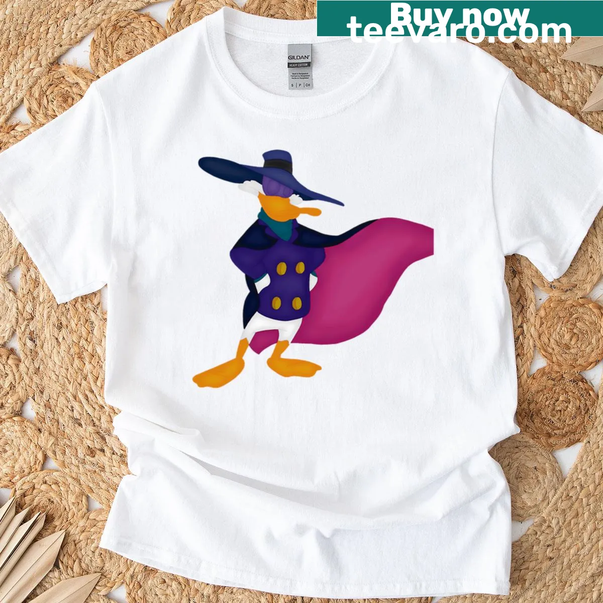 Oversized T-shirt with a funny vigilante duck graphic — on a men's t-shirt