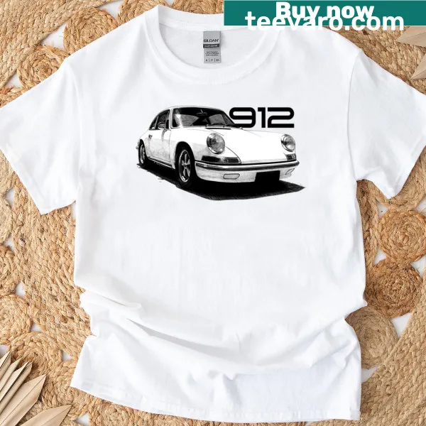 Illustration of a vintage 1075 Porsche 912 on a T-shirt