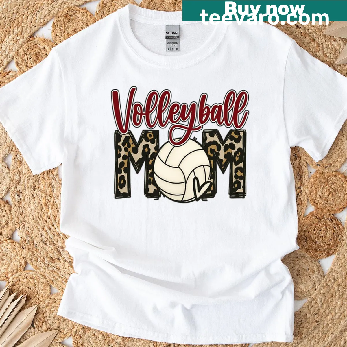 Leopard print design featuring 'Volleyball Mom' text in bold. — on a men's t-shirt