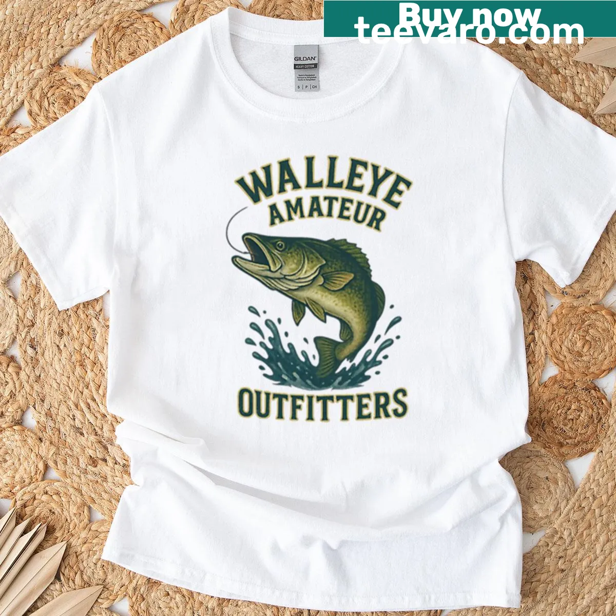 Illustration of a walleye fish on an oversized T-shirt — on a men's t-shirt