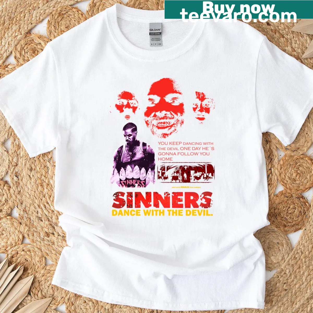 Typography t-shirt with the phrase 'We Are All Sinners' prominently displayed. — on a men's t-shirt