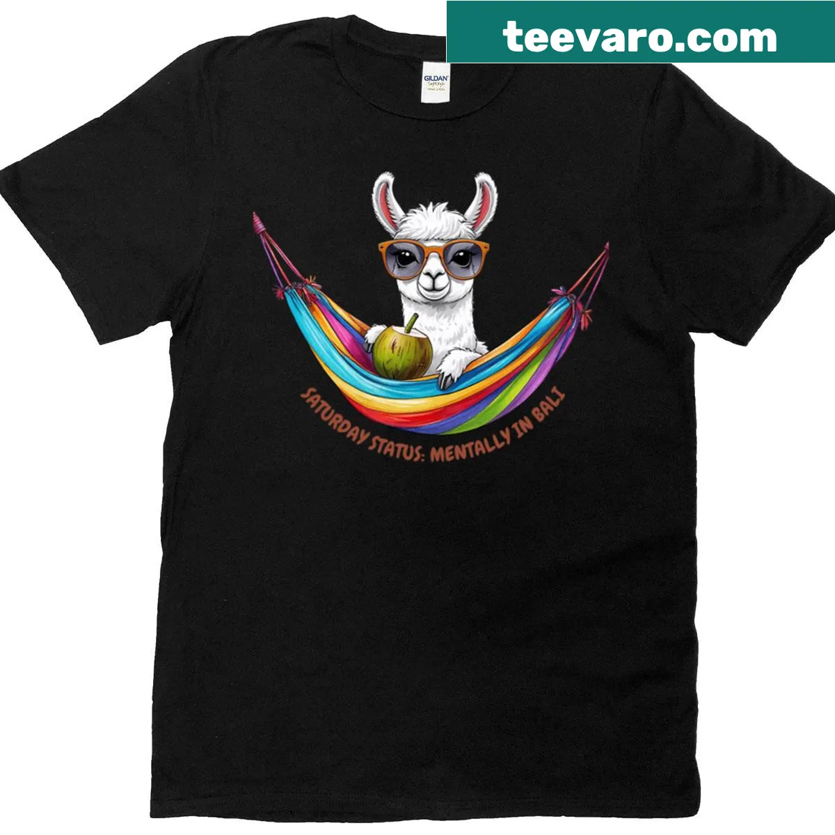 Oversized t-shirt featuring a whimsical Bali llama graphic — on a men's t-shirt